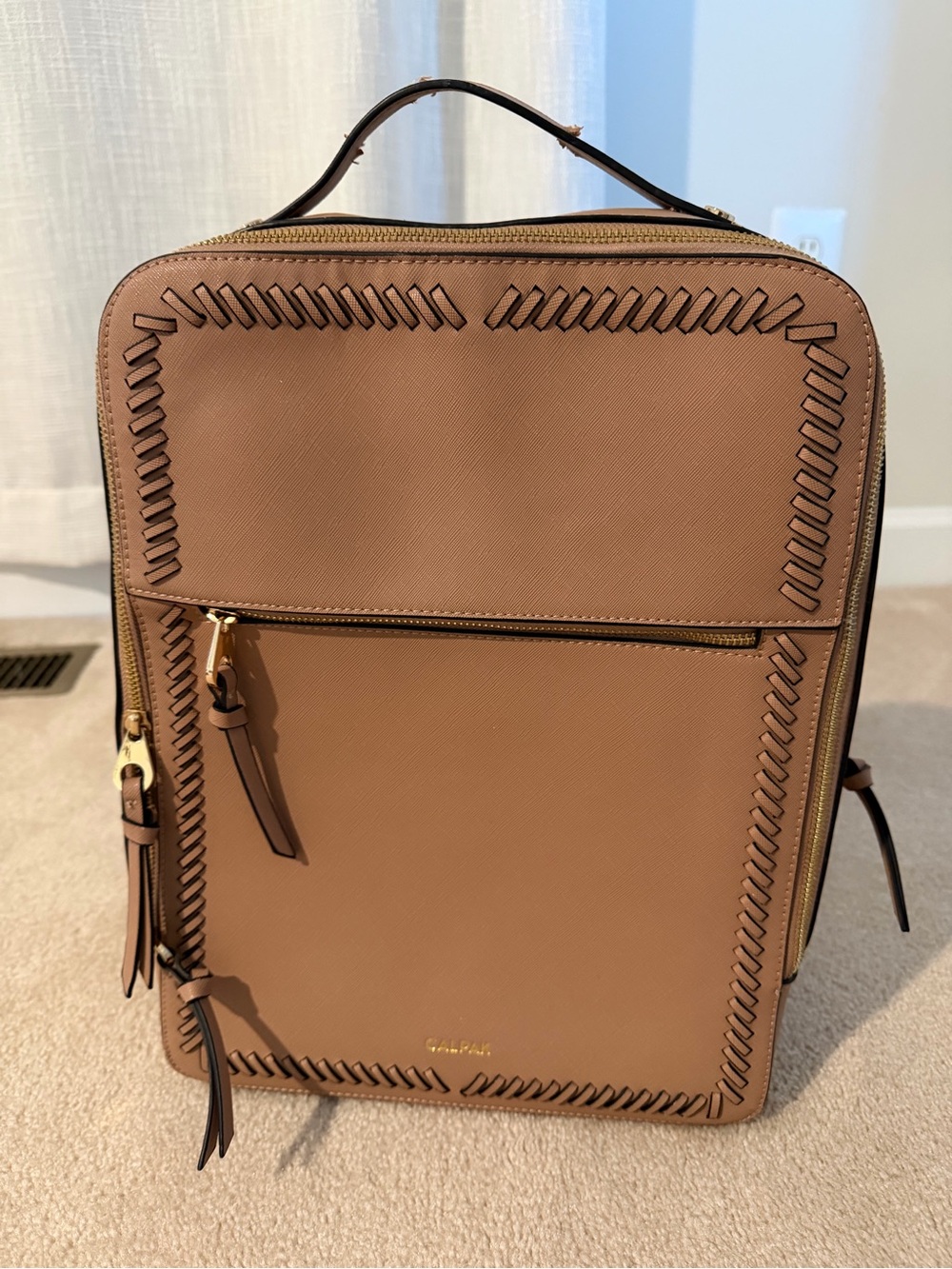 Calpak Tan Leather Backpack with Whipstitch Trim